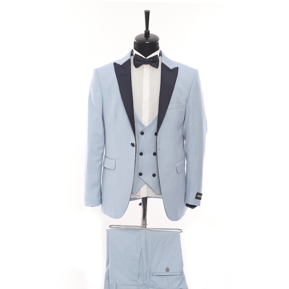 Turkish Tuxedo, Baby Blue w/ Double-Breasted Vest, Bow-Tie